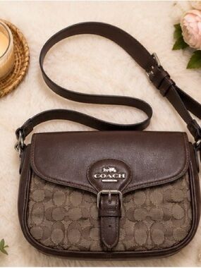 Coach Brown Signature Canvas and Leather Crossbody Bag